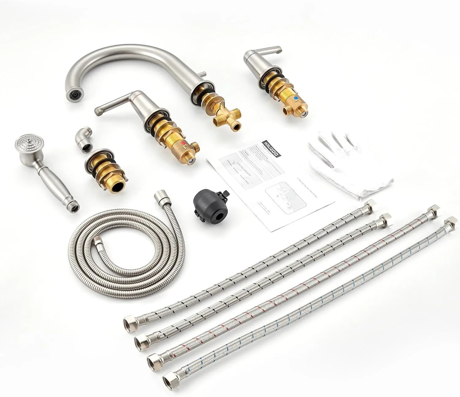 Roman Tub Faucet Set with Hand Shower, KRUZOO Bathtub Faucet Set Trim Kit with Rough-in Valve, Deck Mount Widespread 4 Hole Brass Tub Filler, KZ-9608BN, Brushed Nickel