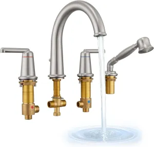 Roman Tub Faucet Set with Hand Shower, KRUZOO Bathtub Faucet Set Trim Kit with Rough-in Valve, Deck Mount Widespread 4 Hole Brass Tub Filler, KZ-9608BN, Brushed Nickel
