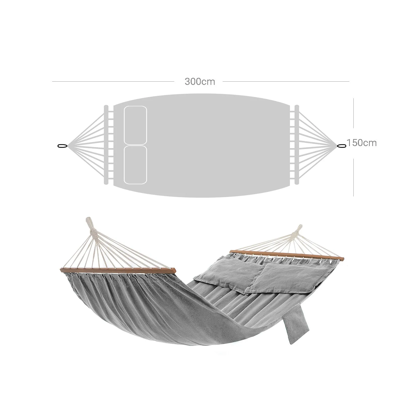 Rootz Double Hammock - Garden Swing - Hanging Bed - Outdoor Lounger - Fits in the Garden - Suitable for Travel - Creates Your Own Retreat - 210cm x 150cm - Gray Blended Fabric - 300kg Capacity