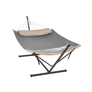 Rootz Hammock with Steel Frame - Portable Swing Bed - Outdoor Lounger - Steel Frame - Polyester Material - 400cm x 100cm x 90cm - Black/Grey - 200kg Capacity