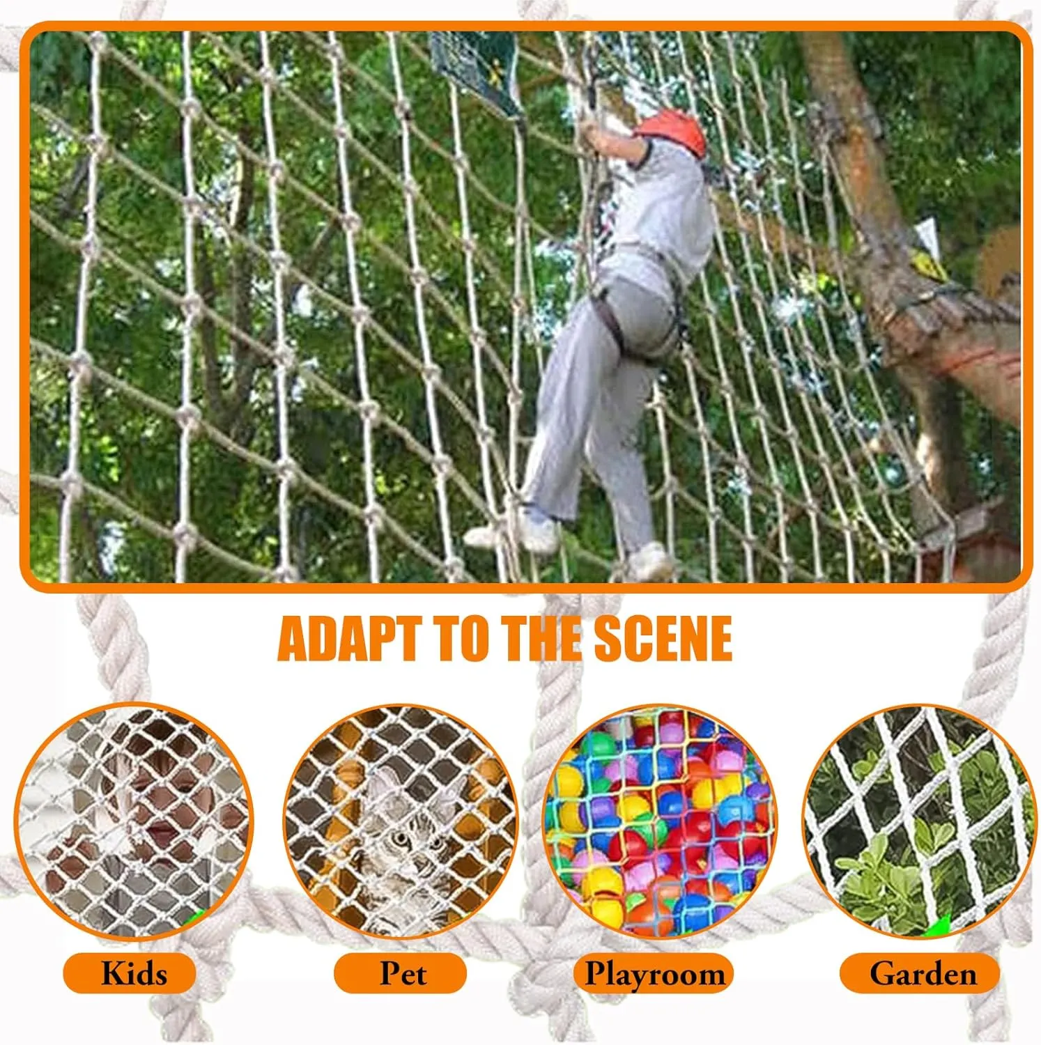 Rope Net Fence Outdoor Safety Net Climbing Netting Heavy Duty Truck Trailer Nets Cargo Climbing Net Garden Decor Plants Climbing Net Playground Hammock(Size:3.3FTx3.3FT)