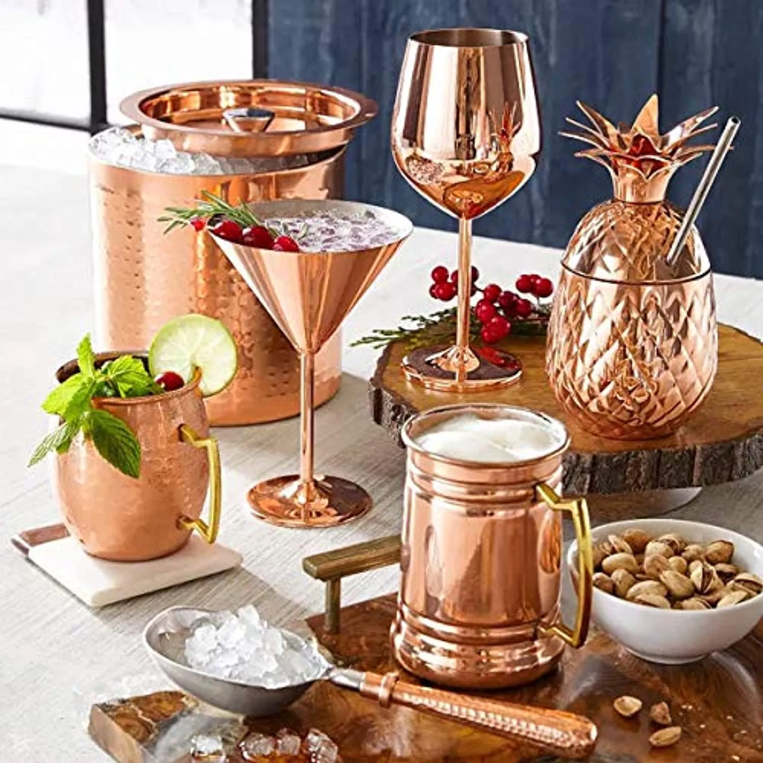 Rose Gold Stem Stainless Steel Wine Glass Set 4