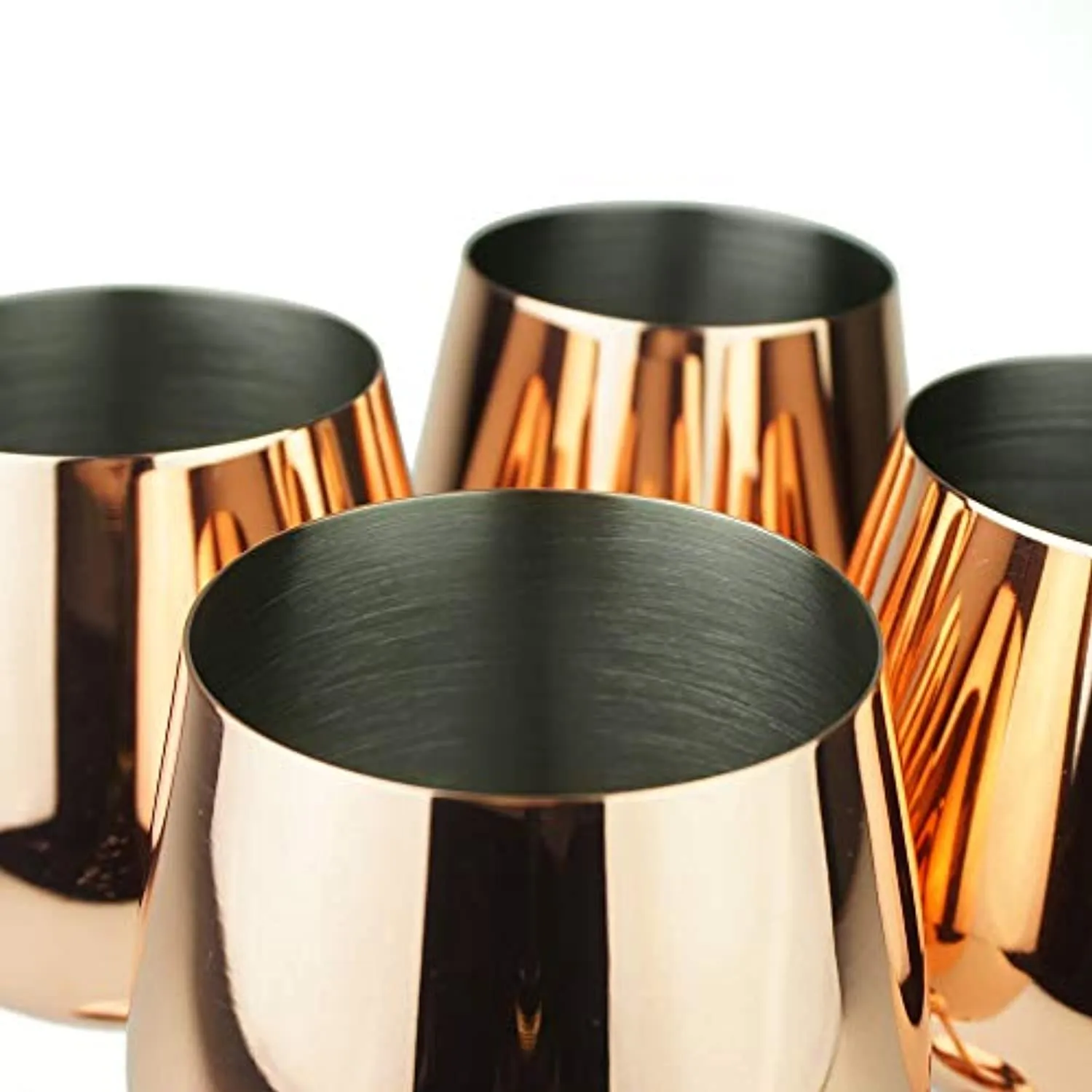 Rose Gold Stem Stainless Steel Wine Glass Set 4
