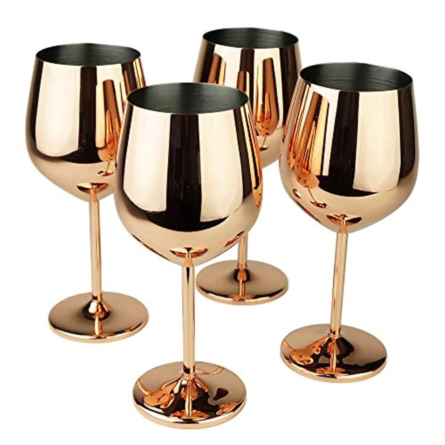 Rose Gold Stem Stainless Steel Wine Glass Set 4