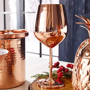 Rose Gold Stem Stainless Steel Wine Glass Set 4