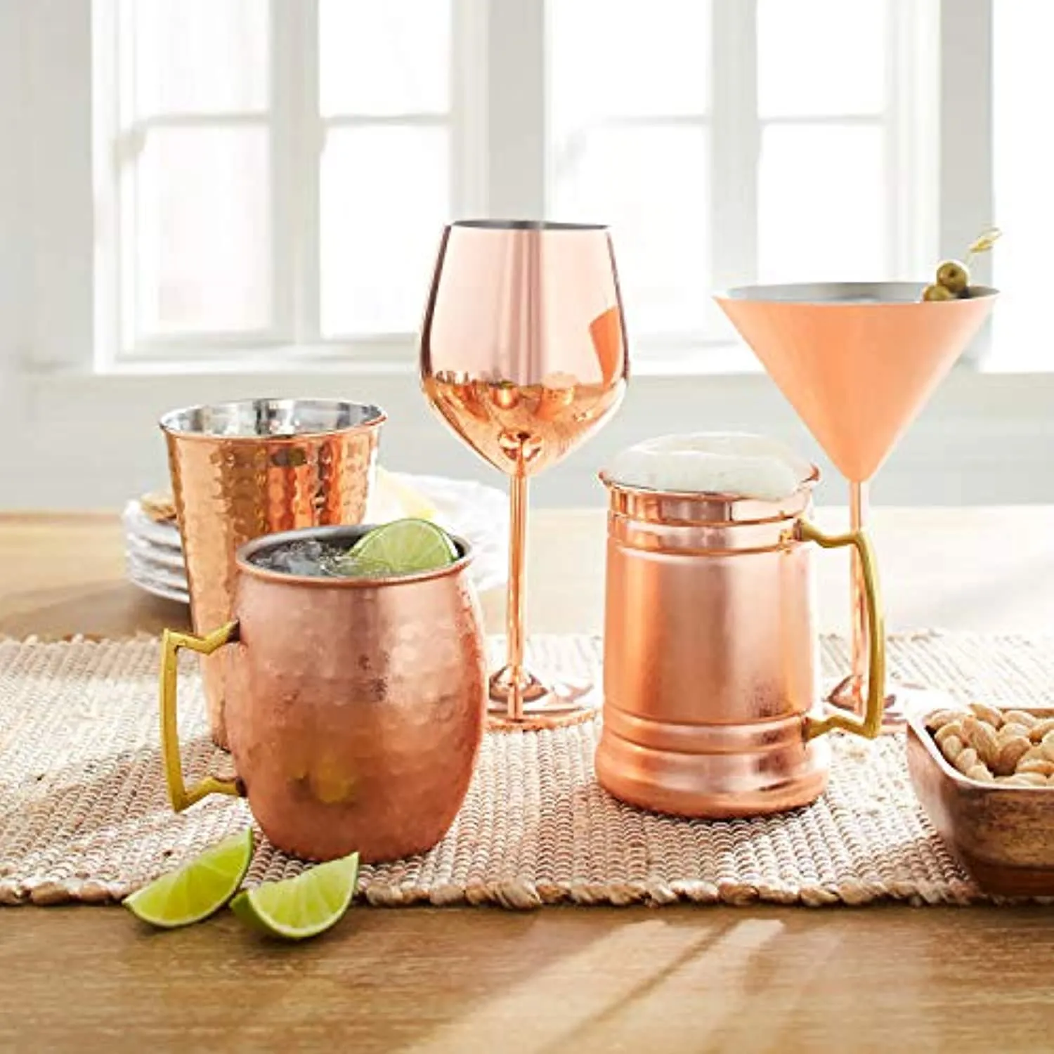 Rose Gold Stem Stainless Steel Wine Glass Set 4