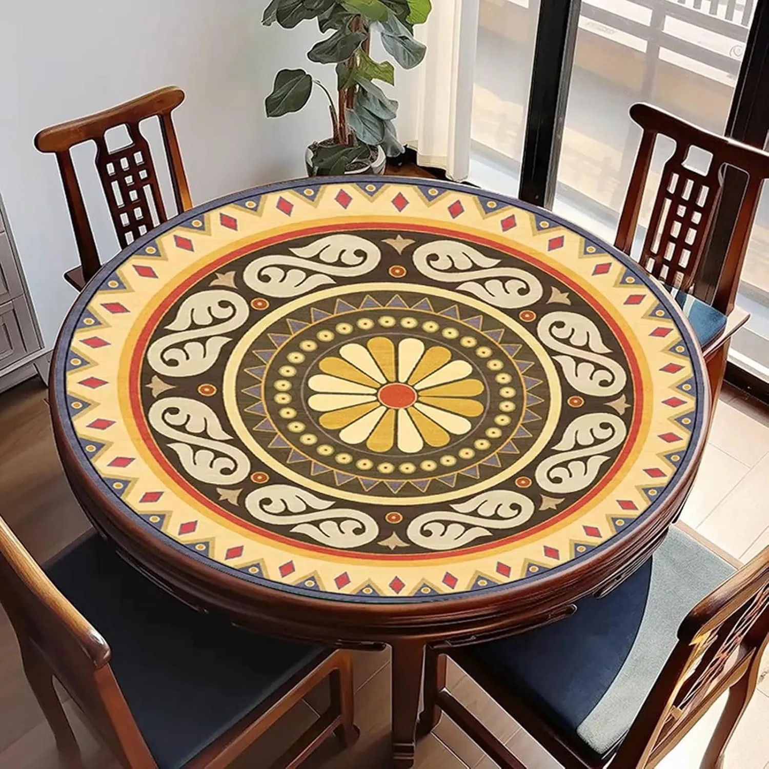 Round Mahjong Table Mat with Black Storage Bag, Lightweight Soft Noise Reduction Table Cover with Anti Slip Backing, Board Tile Game Mat(Brown,39.37x39.37in)