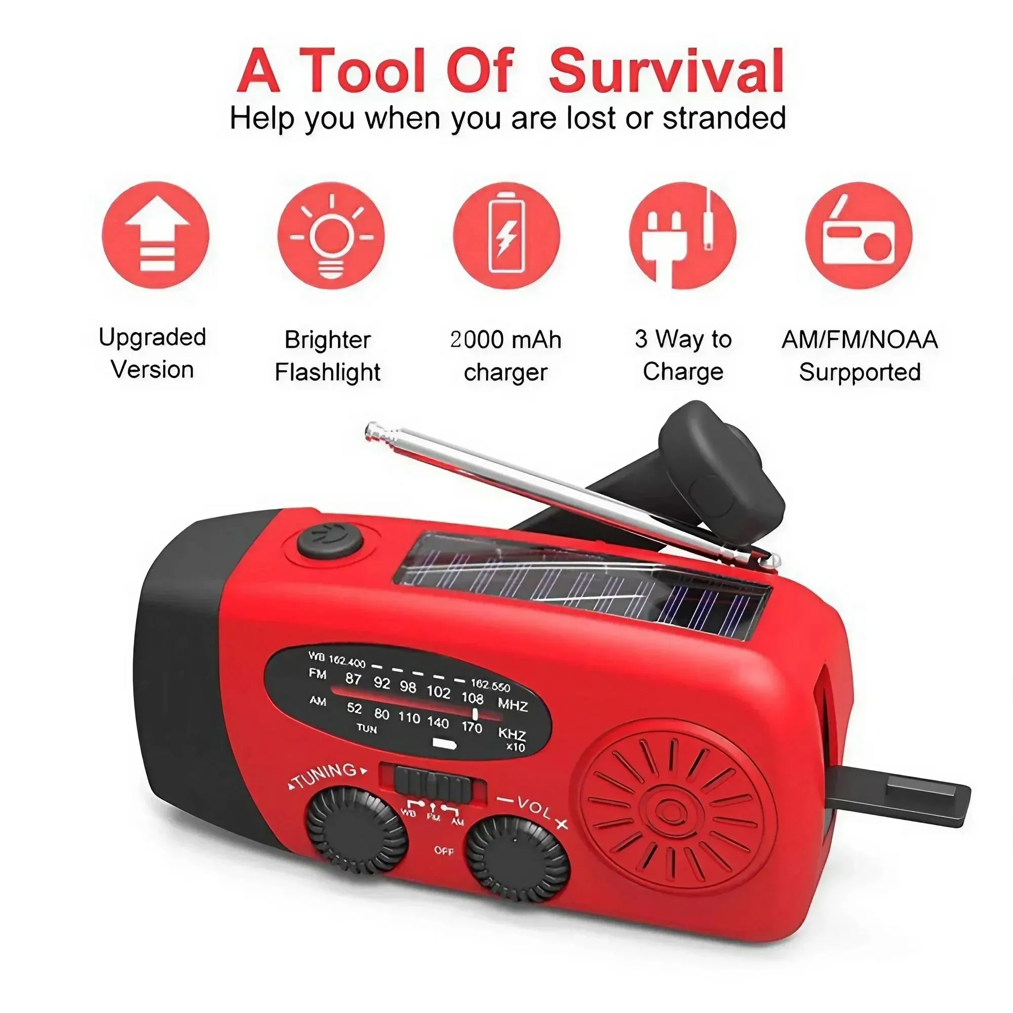 Royaleva Multifunctional Hand Crank Emergency Radio with Power Bank & Flashlight