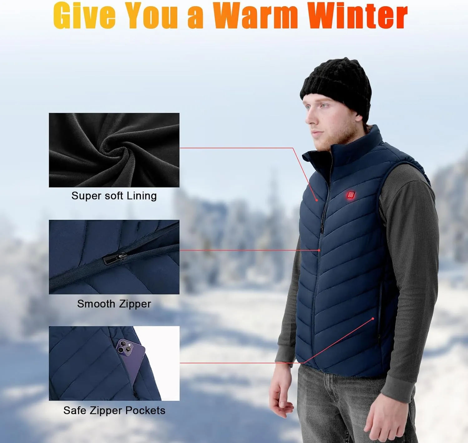 Rrtizan Heated Vest for Men Women,Lightweight Heating Vest with Battery Pack for Winter Outdoor Hunting Skiing