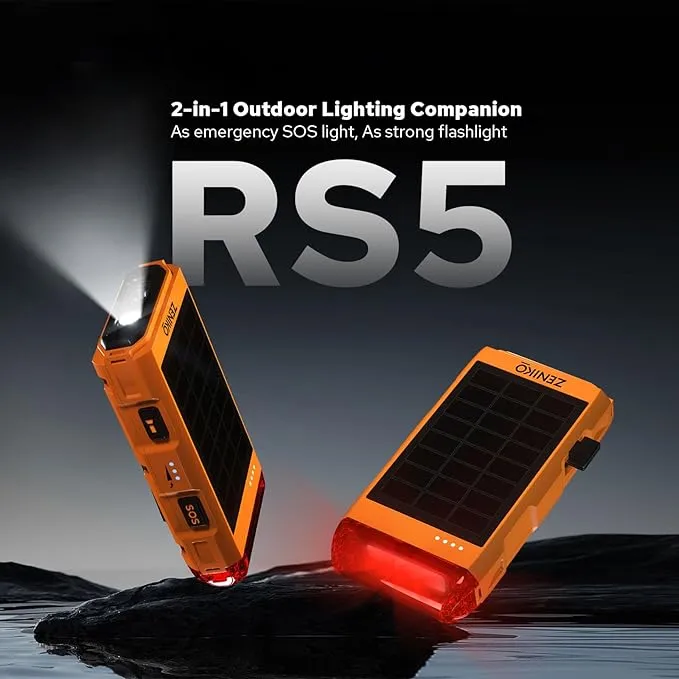 RS5 SOS Distress Strobe Light with Solar Panel, IP65 Waterproof, 10 Hours Battery Life, 6.5Km Night Light Visibility, Flashlight LED Survival Light for Outdoor, Camping, Hiking Emergency