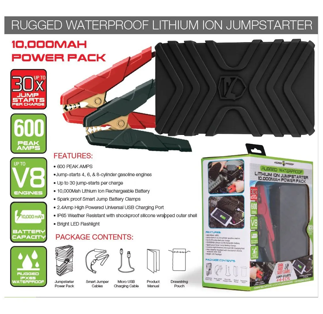 Rugged Waterproof Lithium Ion Jump Starter & Power Bank