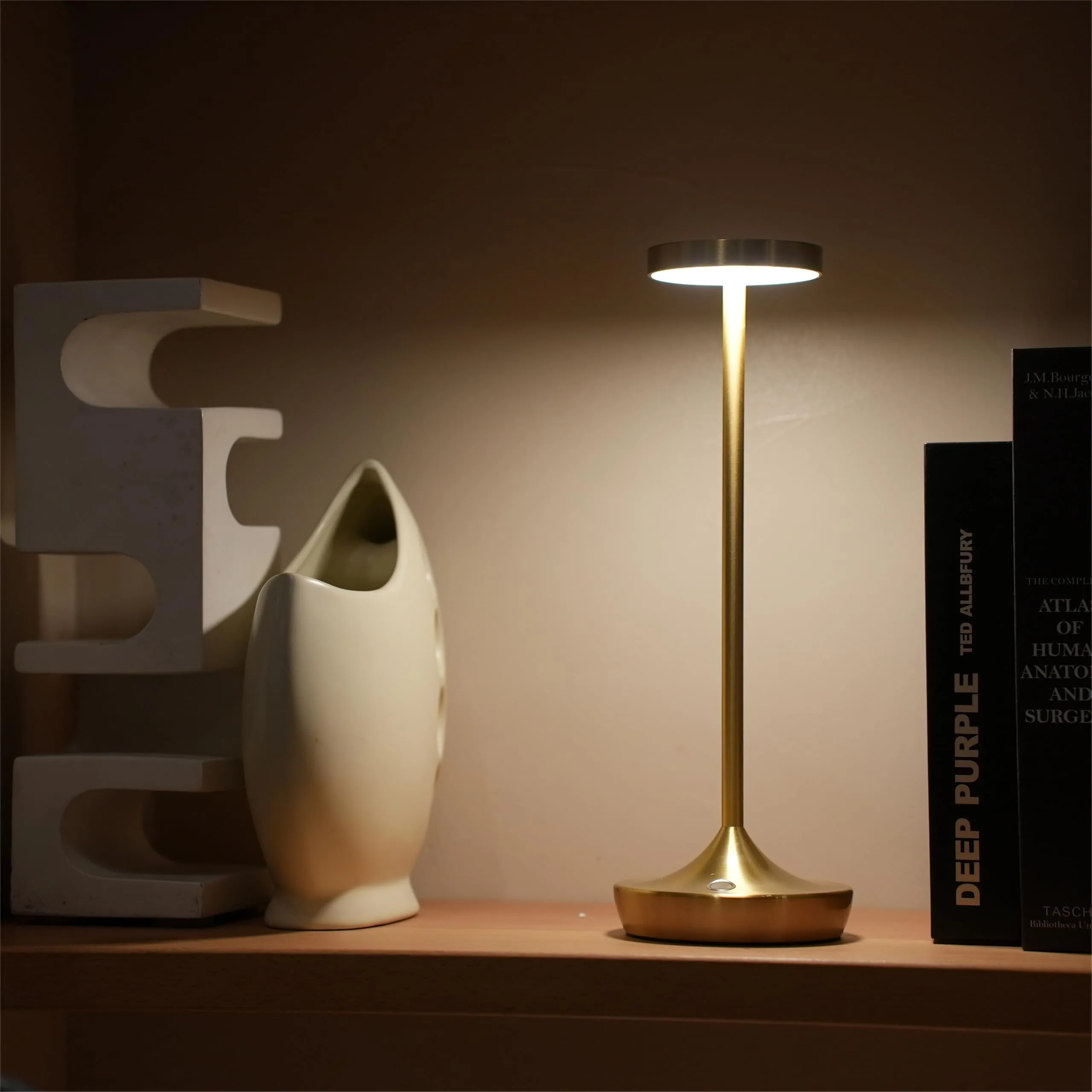 Rynx | Sikevht 2 Pack Gold Wireless LED Table Lamps, Waterproof, Dimmable, Portable for Indoor & Outdoor Use