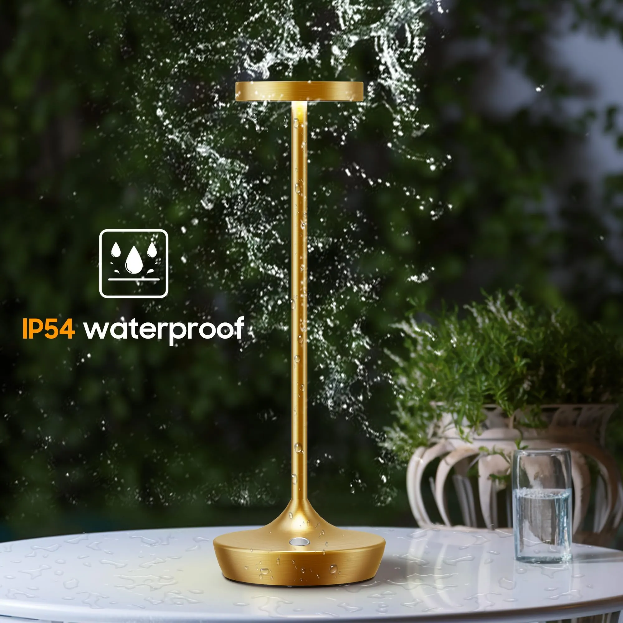 Rynx | Sikevht 2 Pack Gold Wireless LED Table Lamps, Waterproof, Dimmable, Portable for Indoor & Outdoor Use
