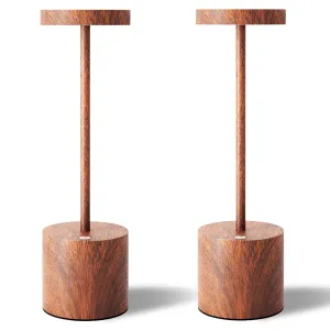 Rynx | Tbbga Led Wireless Table Lamps Set of 2, Portable Rechargeable 5000mah Outdoor Table Lamp, 3 Color Stepless Dimmable Battery-Powered Lamp, Table Light for Outdoor/Patio/Restaurant/Home.(Wood Grain)