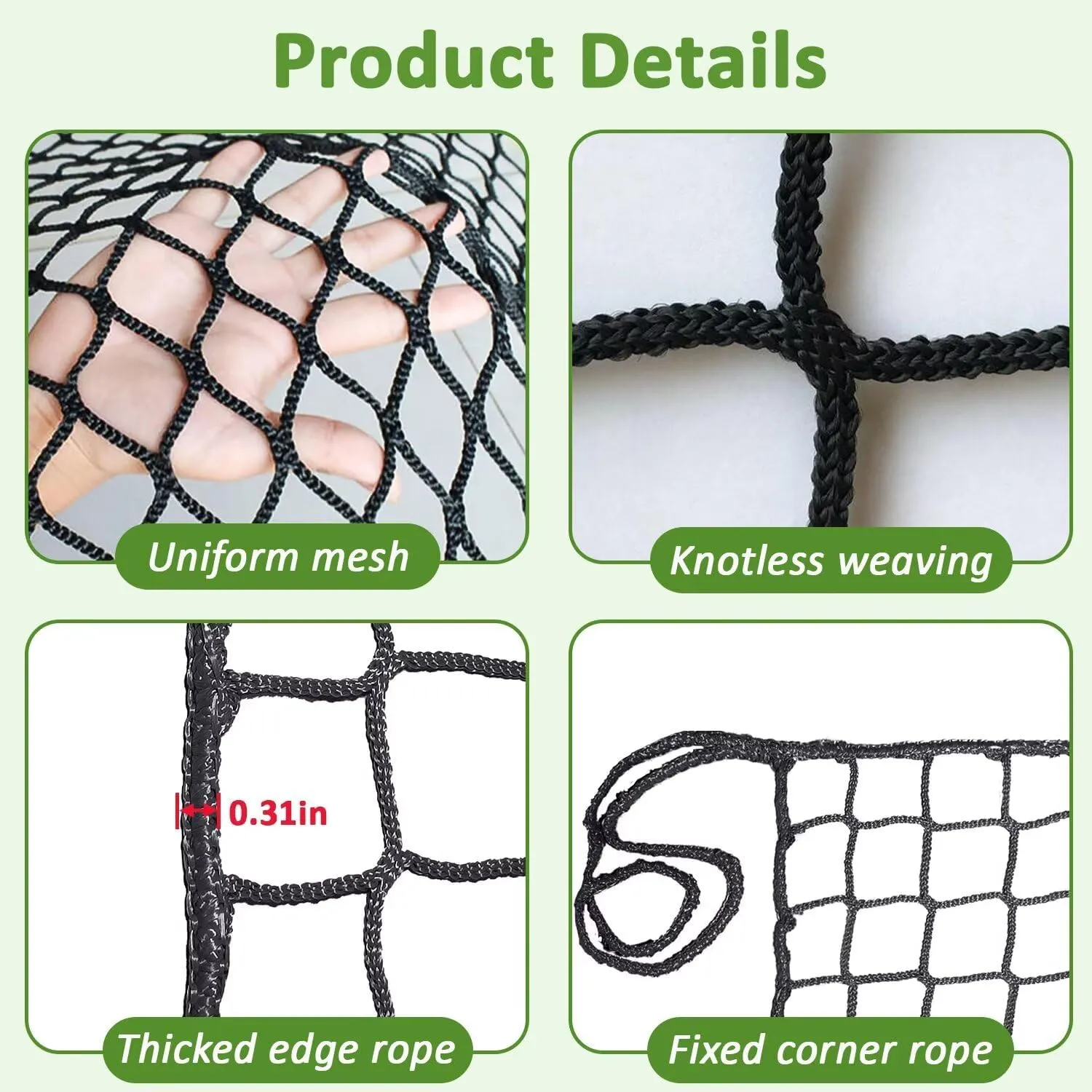 Safety Rope Net Kids Pet Stairs Balcony Railings Protection Rope Netting Playground Safety Net Sports Netting Baseball Backstop Nets Black
