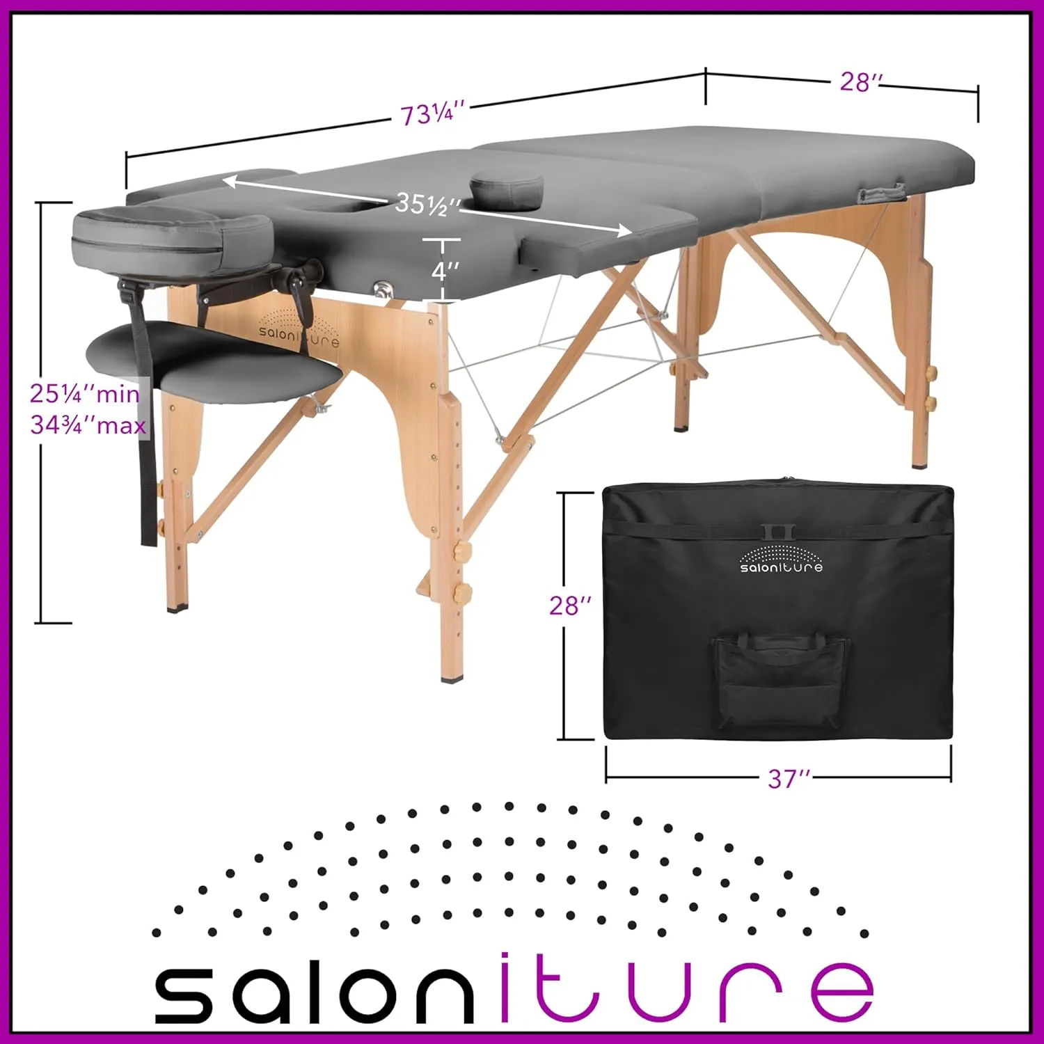 Saloniture Professional Portable Folding Massage Table with Carrying Case - Light Gray