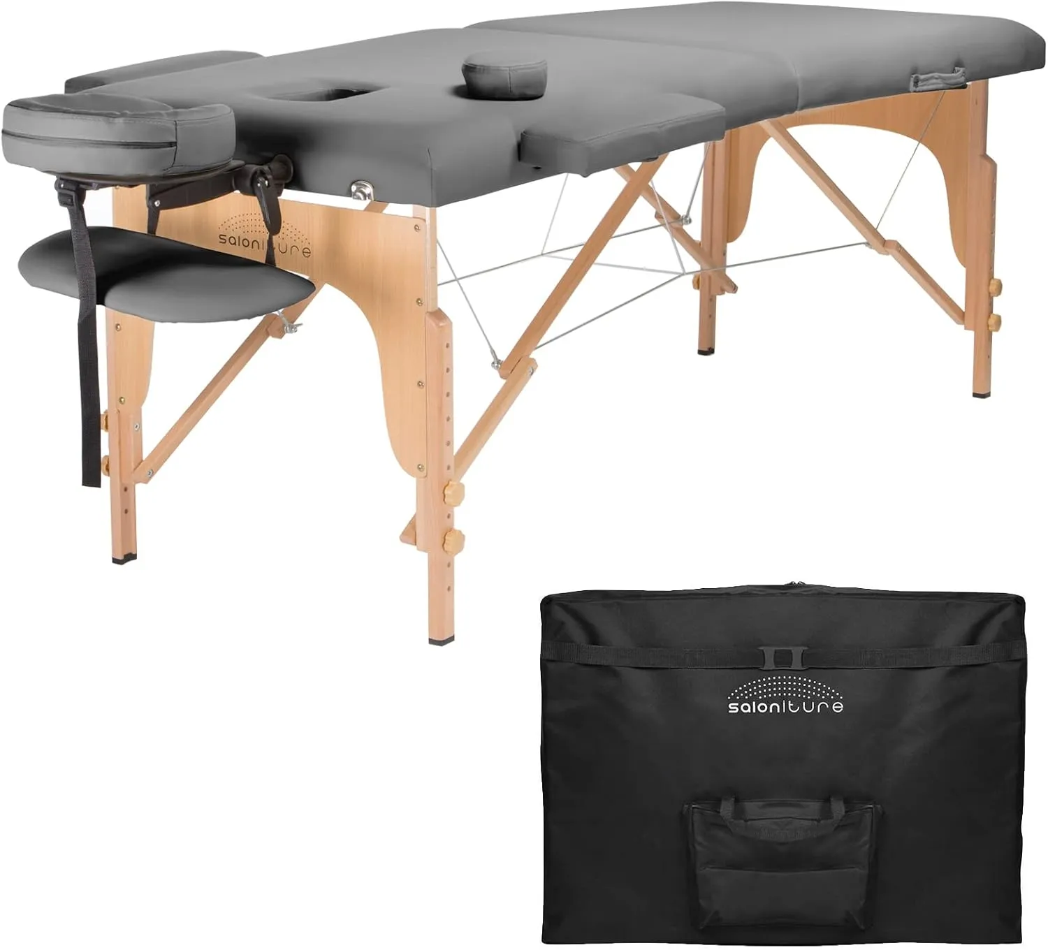 Saloniture Professional Portable Folding Massage Table with Carrying Case - Light Gray