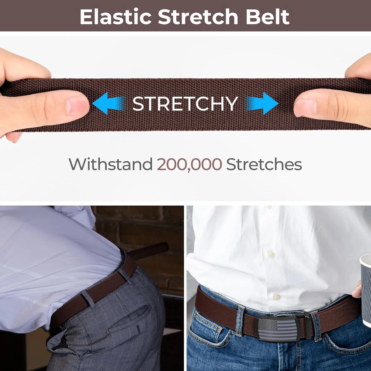 SANSTHS Mens Elastic Stretch Belt Ratchet Nylon Belts for Men Casual Work Jeans Golf Belts