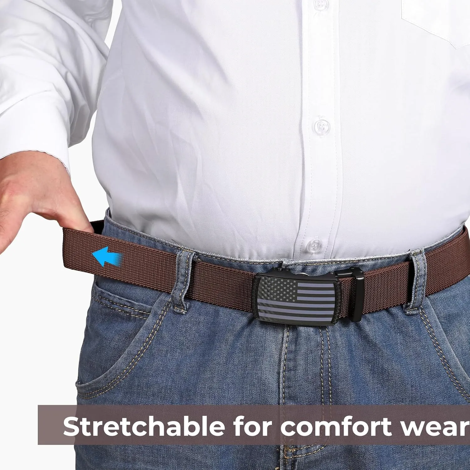 SANSTHS Mens Elastic Stretch Belt Ratchet Nylon Belts for Men Casual Work Jeans Golf Belts