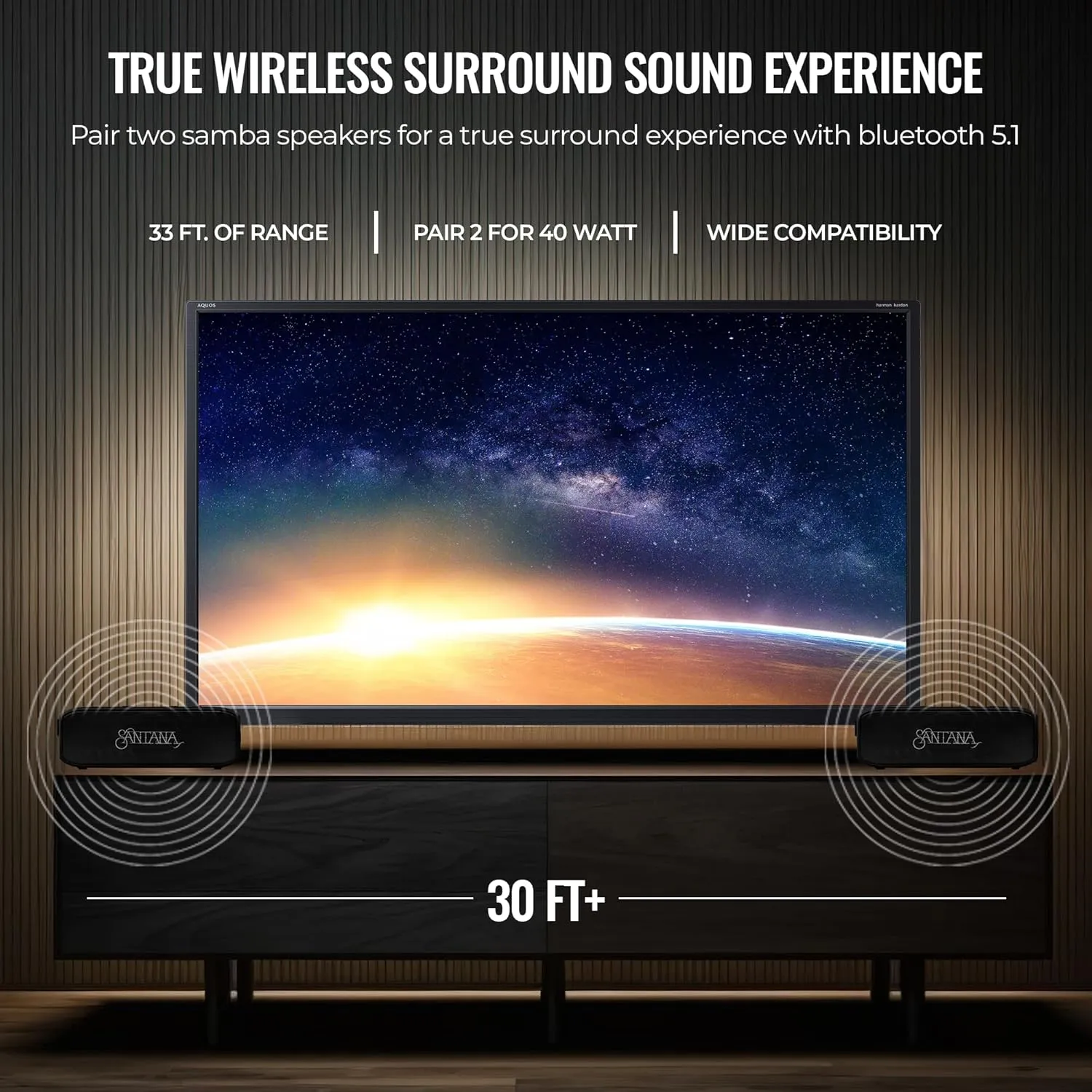 SANTANA BY CARLOS SANTANA Samba 40W High-Power Bluetooth Speaker with 48mm Drivers, Isolated Subwoofer, IP67 Waterproof, True Wireless Surround Sound, 20  Hours Battery Life (Samba, Single Pack)