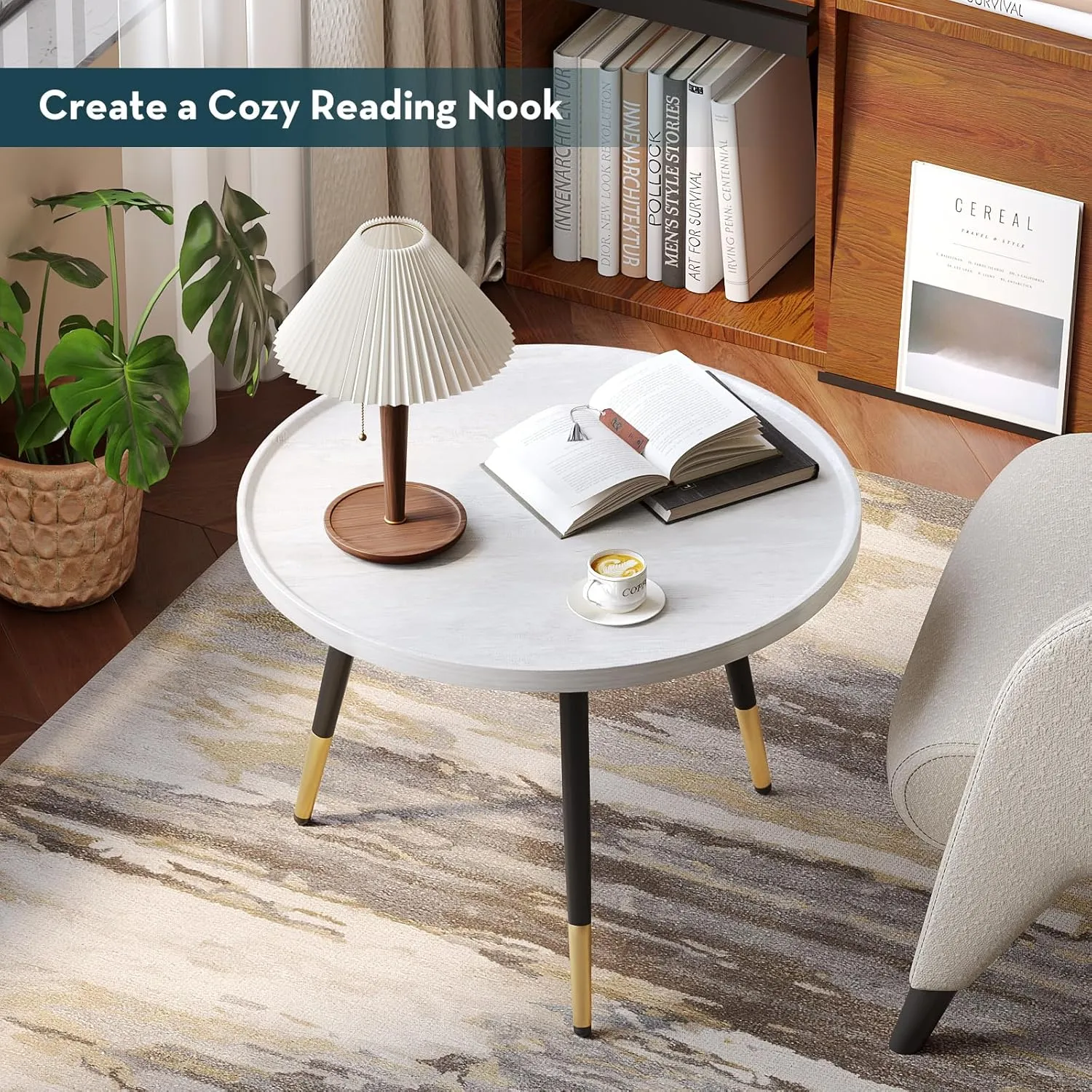 SAYGOER Round Coffee Table Small Modern Coffee Tables Rustic Farmhouse Center Table for Living Room Home Office Boho Table Easy Assembly, White Black
