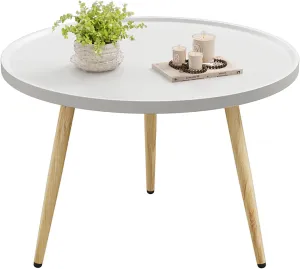 SAYGOER Round Coffee Table Small Modern Coffee Tables Rustic Farmhouse Center Table for Living Room Home Office Boho Table Easy Assembly, White Oak