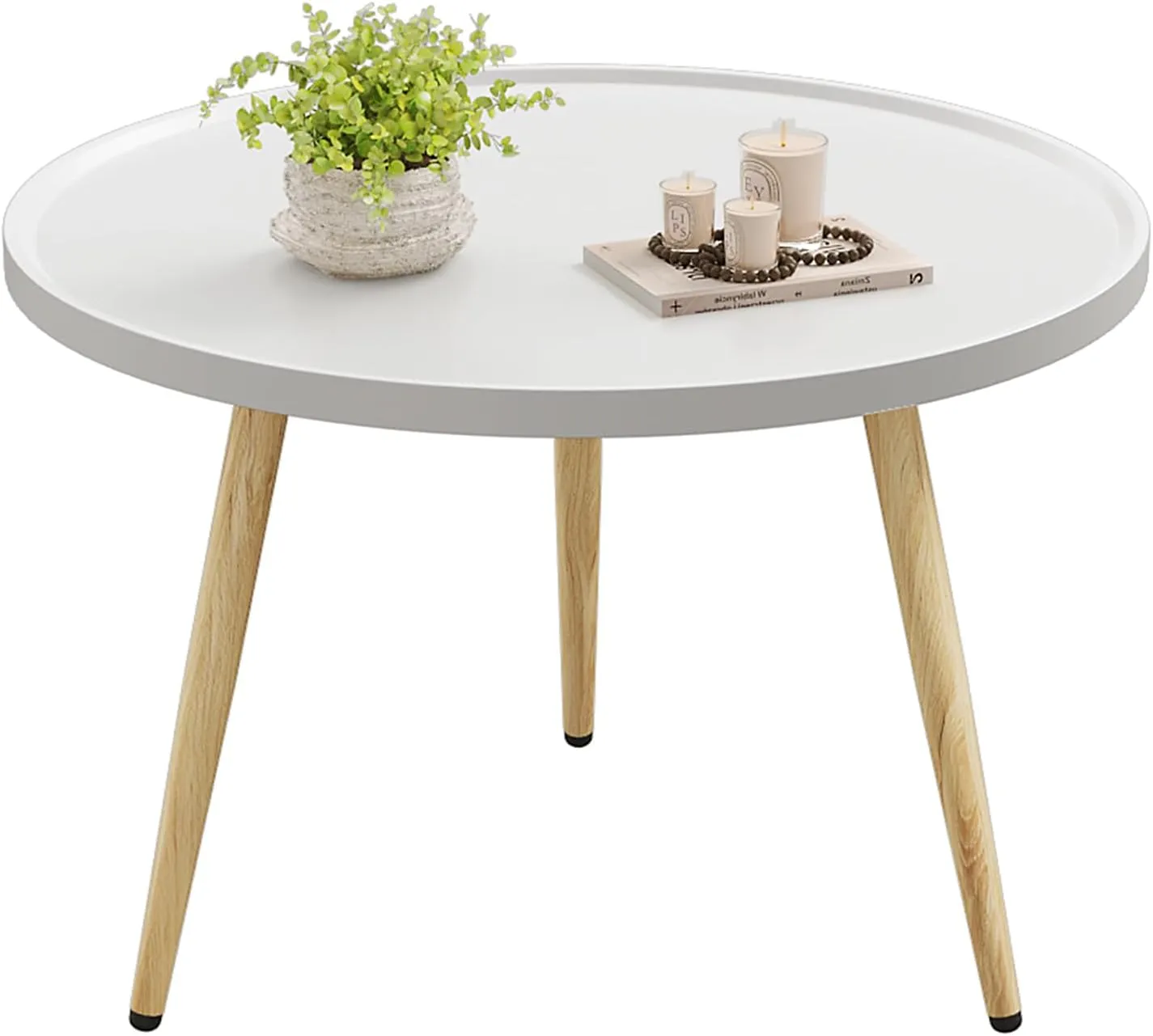 SAYGOER Round Coffee Table Small Modern Coffee Tables Rustic Farmhouse Center Table for Living Room Home Office Boho Table Easy Assembly, White Oak