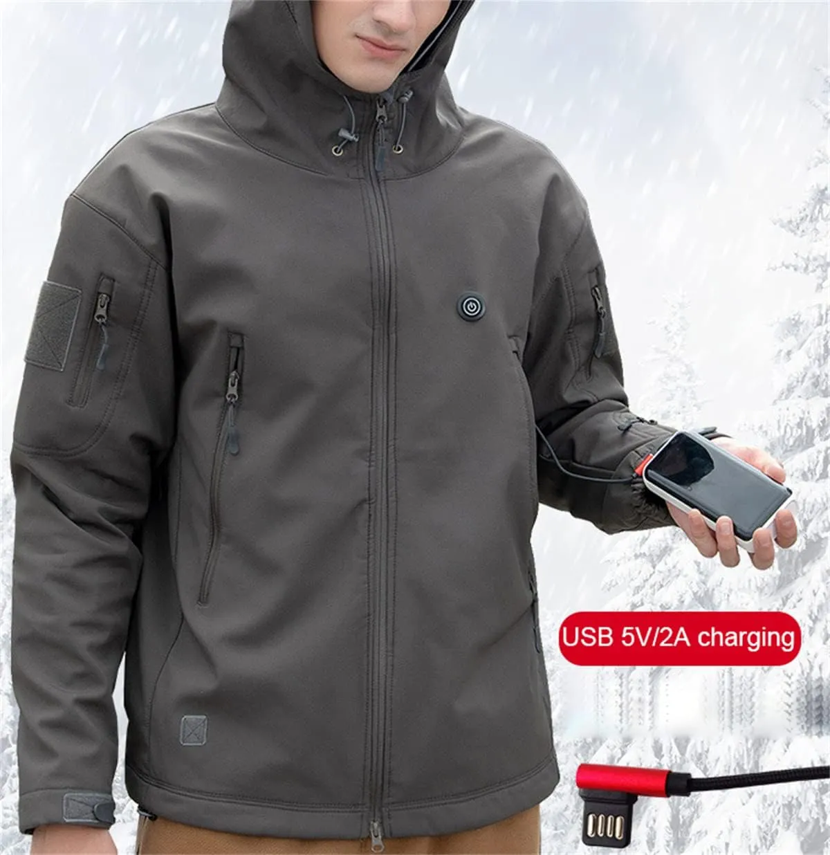 scosao Heated Jacket Electric Heating Coat Winter Warm Hooded Heating Jackets Waterproof Breathable for Women and Men