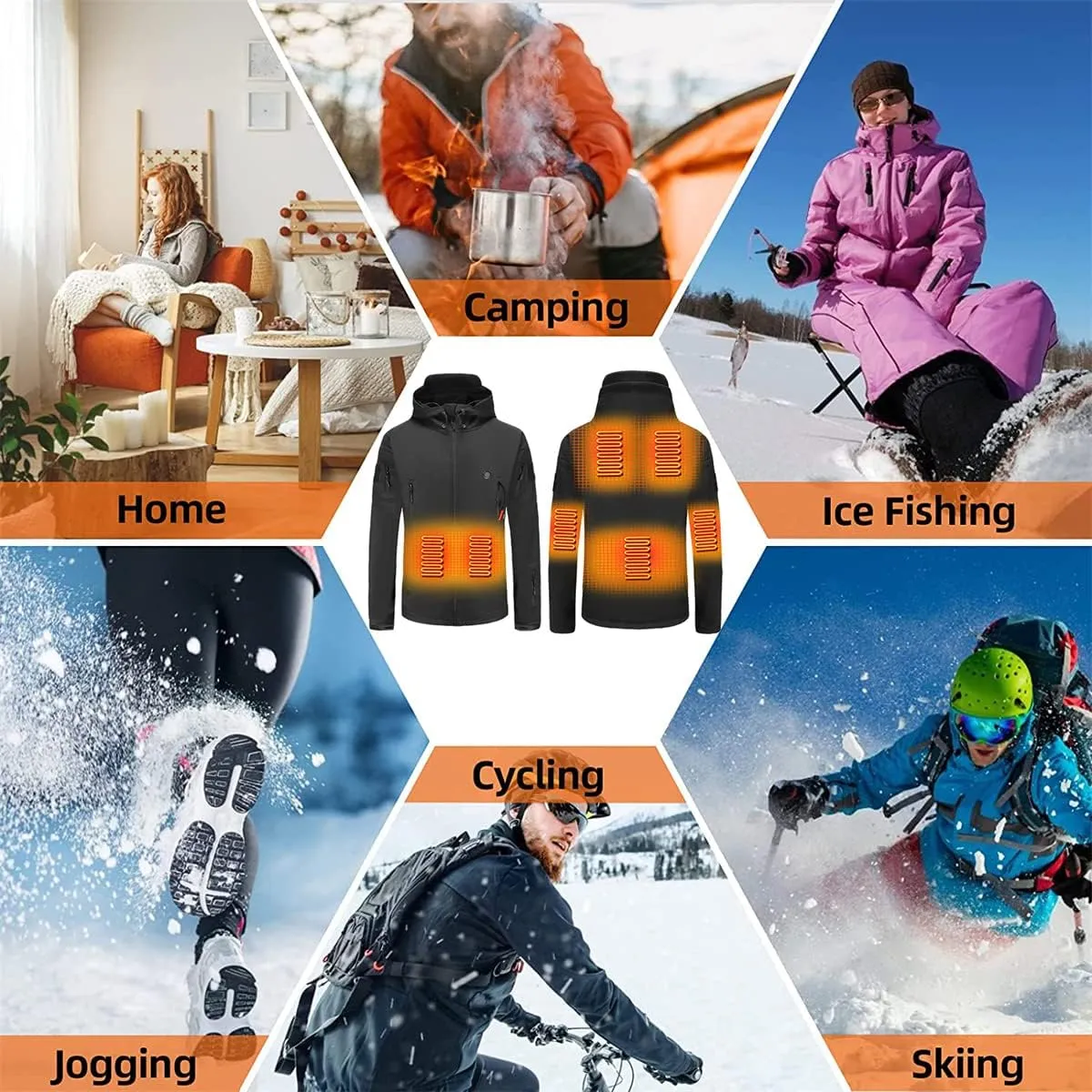 scosao Heated Jacket Electric Heating Coat Winter Warm Hooded Heating Jackets Waterproof Breathable for Women and Men