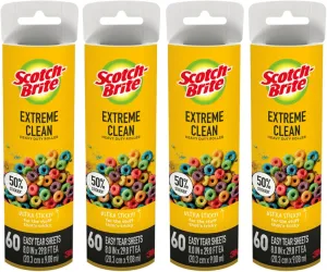 Scotch-Brite 50% Stickier Large Surface Roller Refill, Works Great On Pet Hair, 60 Sheets - Pack of 4