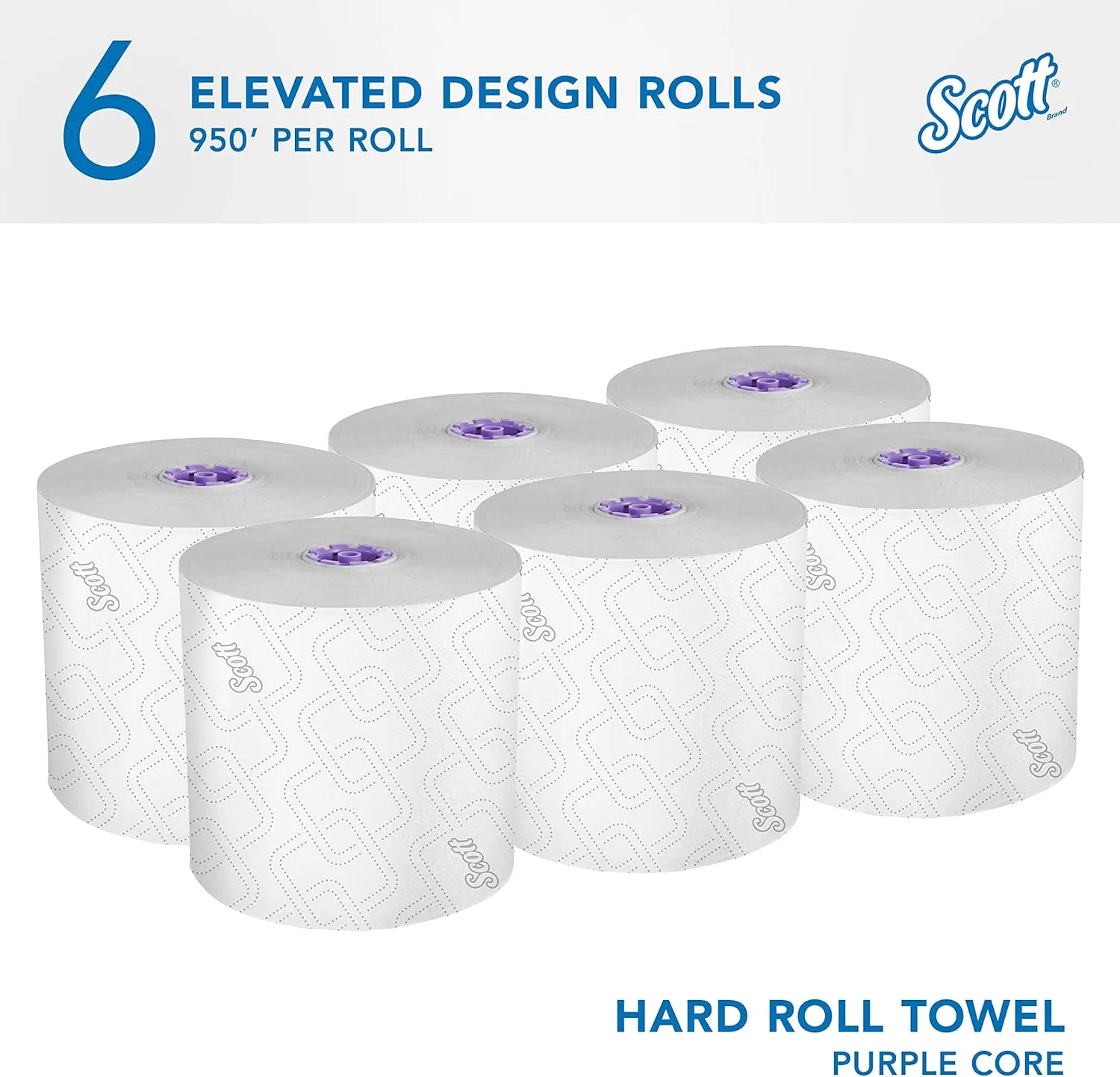 Scott Professional Essential High-Capacity Hard Roll Paper Towels, Bulk (02001), Elevated Design, Absorbency Pockets, White, for ScottBrand Purple Core Dispensers (6 Rolls at 950' Each, 5,700'/Case)