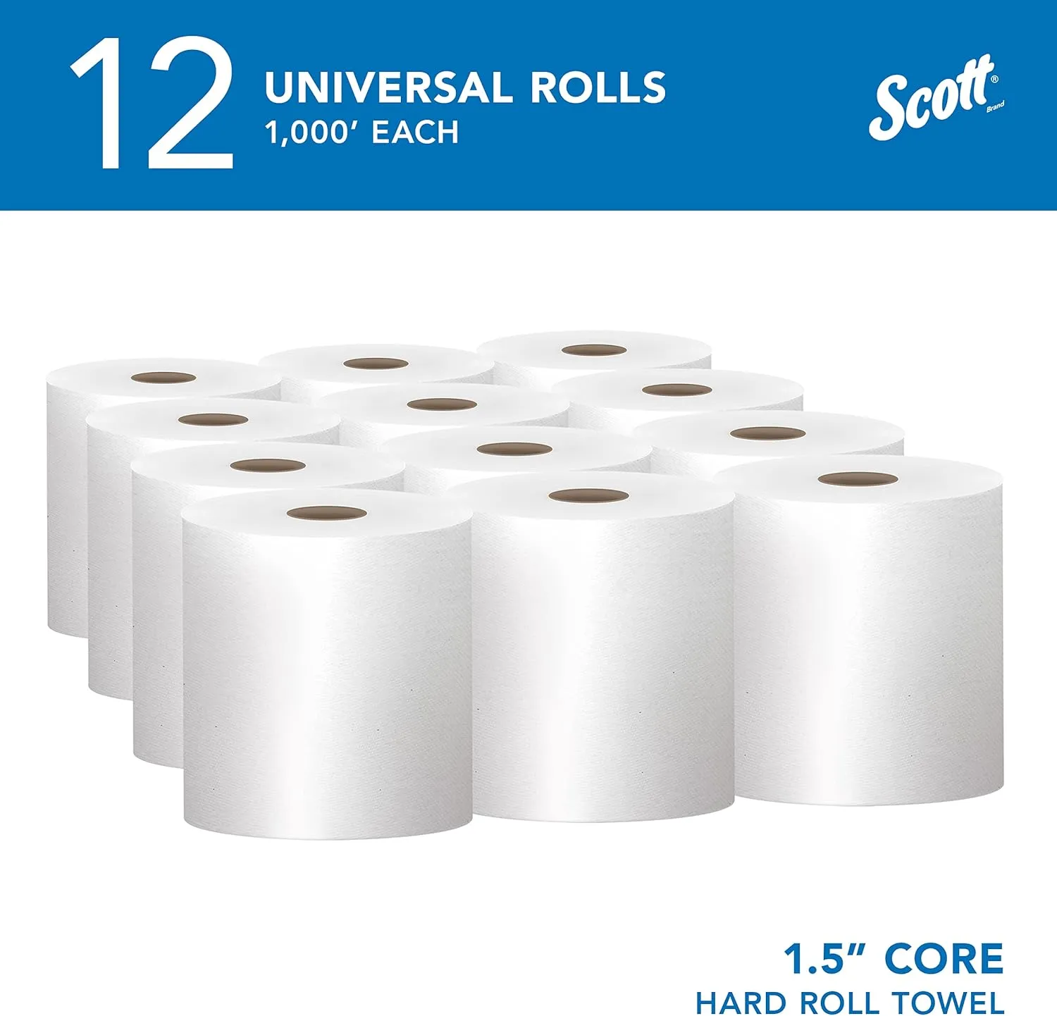 Scott Professional Essential Universal High-Capacity Hard Roll Paper Towels, Bulk (01000), 1.5" Core, Absorbency Pockets, White (12 Rolls at 1,000' Each, 12,000'/Case)