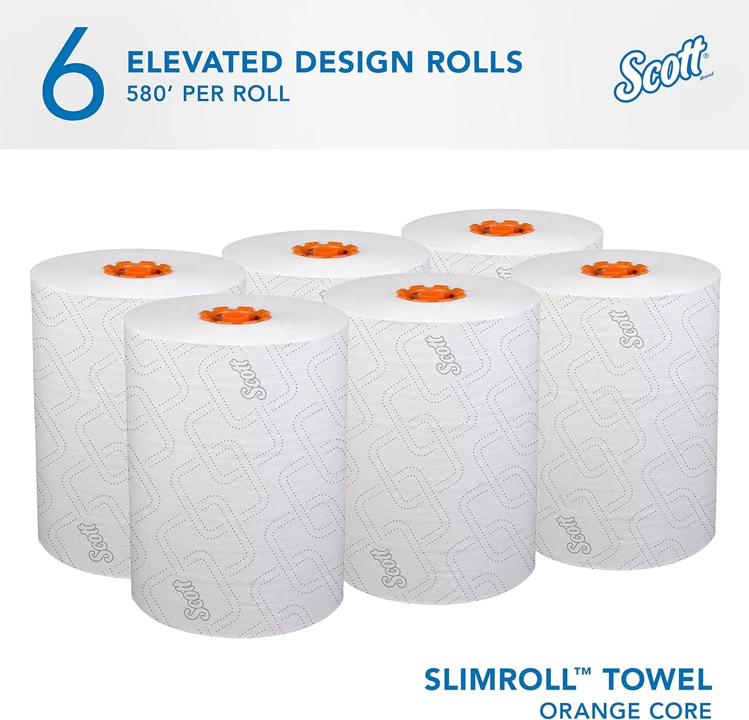 Scott Professional Pro Slimroll Hard Roll Paper Towels, Bulk (47035), Absorbency Pockets, White, for ScottBrand Orange Core Dispensers (6 Rolls at 580' Each, 3,480'/Case)