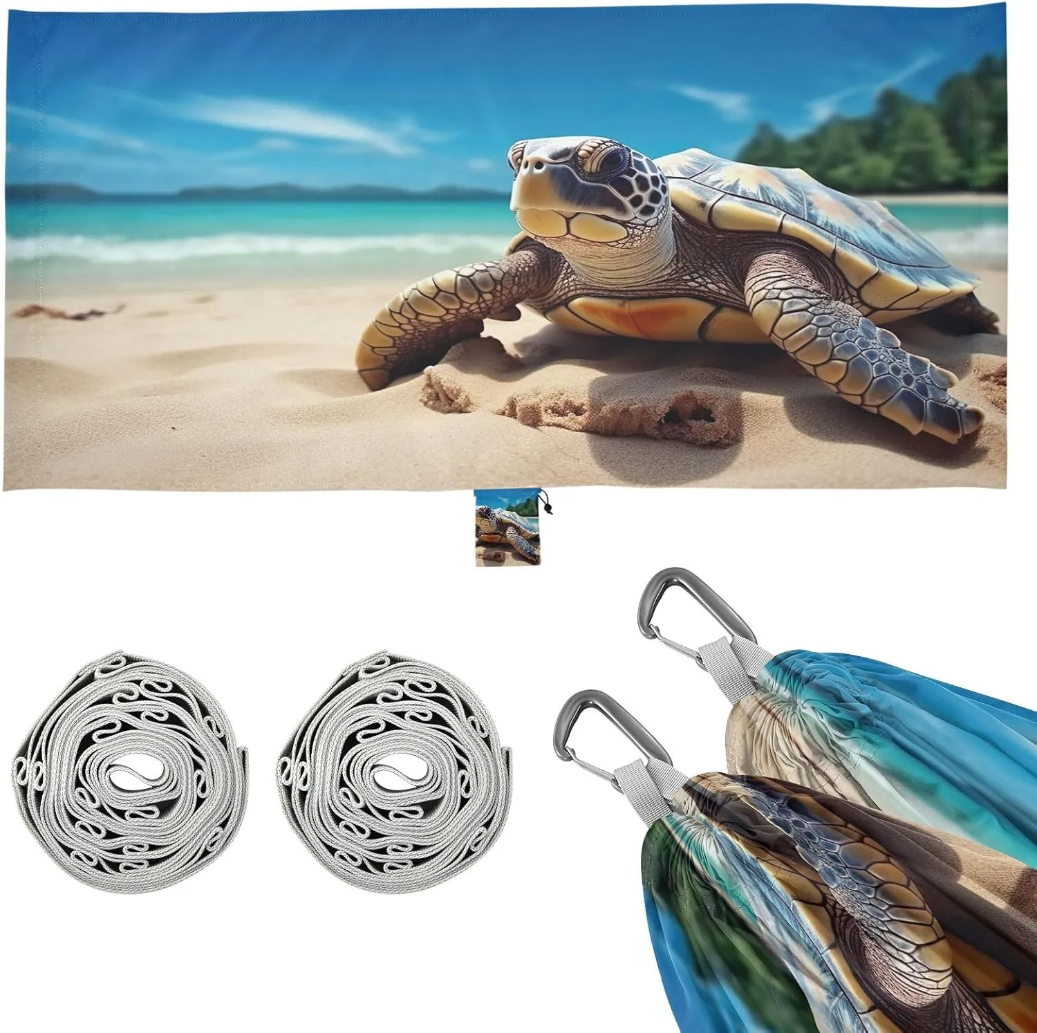 Sea Turtle Camping Hammock, 330 lbs with 2 Tree Straps, Carry Bag, Single Portable Hammock for Outdoor/Indoor, Hiking, Beach, Backpacking, Travel