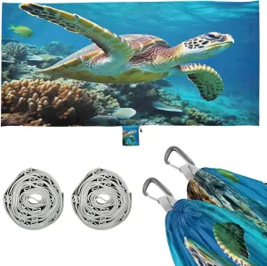 Sea Turtle Camping Hammock, Single Portable Hammocks with Tree Straps & Attached Carry Bag, 330Lbs Capacity Perfect for Outside Indoor Hiking Beach Backpack Travel