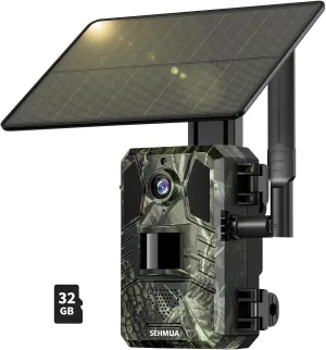 SEHMUA Cellular Trail Camera Built-in 4G LTE SIM Card with 32GB Memory Card, Trail Camera with Solar Pannel IP66 Rating