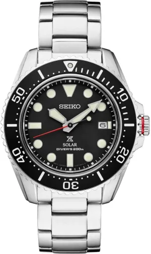 SEIKO Automatic Solar Dive Watch for Men - Prospex Collection - Black Dial with Luminous Markers - Stainless Steel - Water Resistant 200M