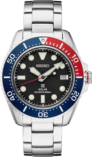 SEIKO Automatic Solar Dive Watch for Men - Prospex Collection - Black Dial with Luminous Markers - Stainless Steel - Water Resistant 200M