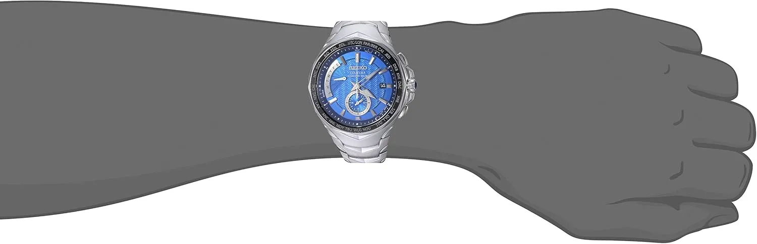 SEIKO SSG010 Watch for Men - Coutura Collection - Radio Sync Solar Chronograph, Two-Tone Stainless Steel Case & Bracelet, Black Dial with Lumibrite Hands & Markers, and Date Calendar