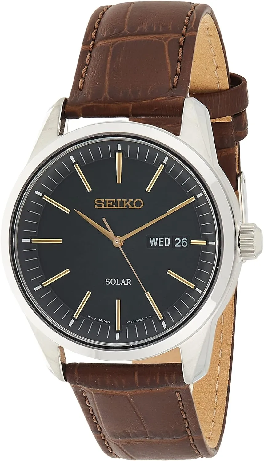 Seiko Watch for Men - Essentials - Date Calendar, Leather Bracelet, 100m Water-Resistant