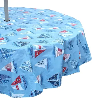Serafina Home Elrene Summer Flannel Back Vinyl Tablecloths: Patio Table Umbrella Hole and Zipper Table Cover, 52" x 70" inch Rectangle (Sailboat)