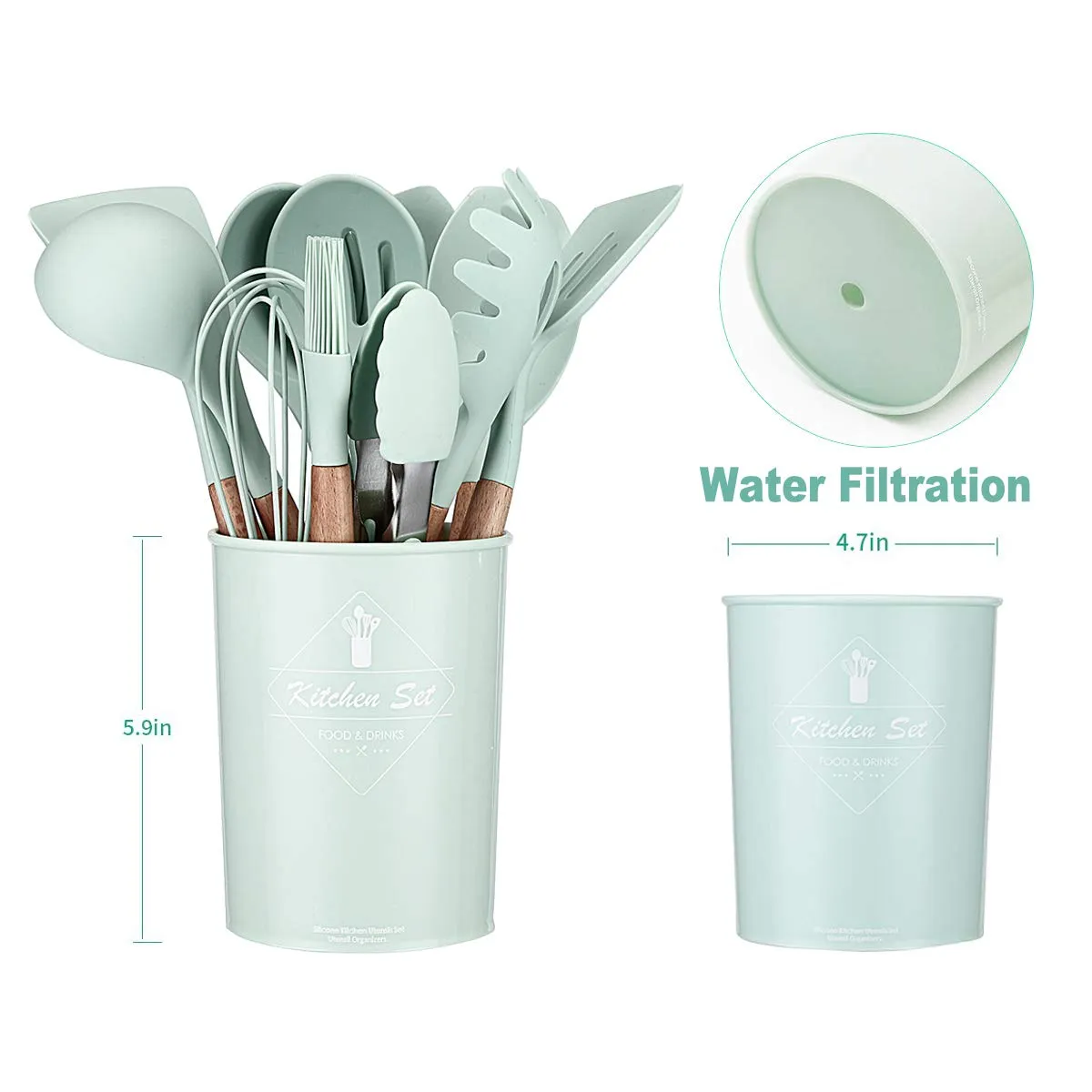Set of 12 Silicone Utensils Set Cooking Kitchen Baking Wooden Cookware BPA Free