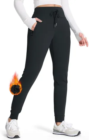 SEVEGO Women 30"/32"/34"/36" Tall Inseam Fleece Lined Joggers Water Resistant Hiking Pants with Zipper Pockets