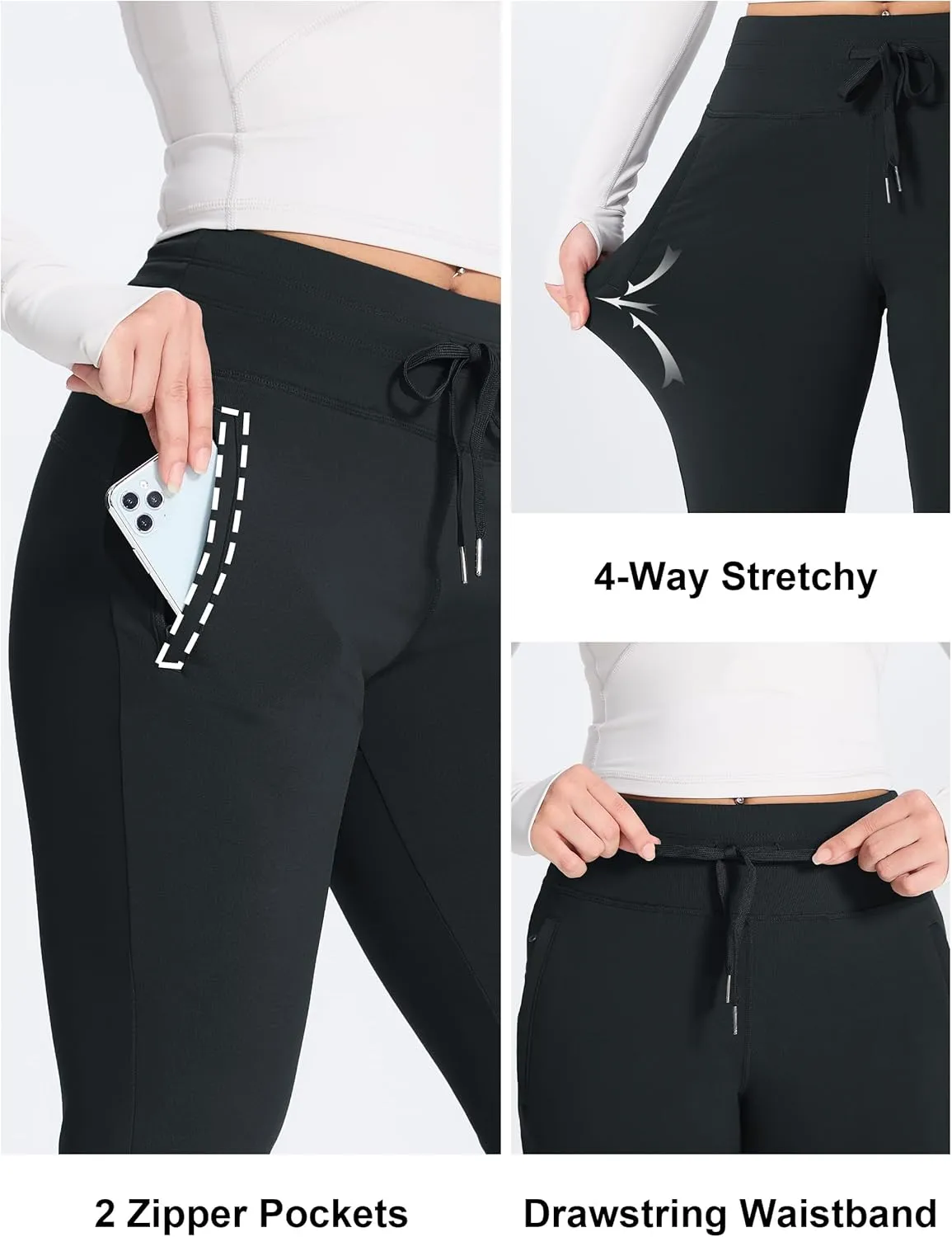 SEVEGO Women 30"/32"/34"/36" Tall Inseam Fleece Lined Joggers Water Resistant Hiking Pants with Zipper Pockets