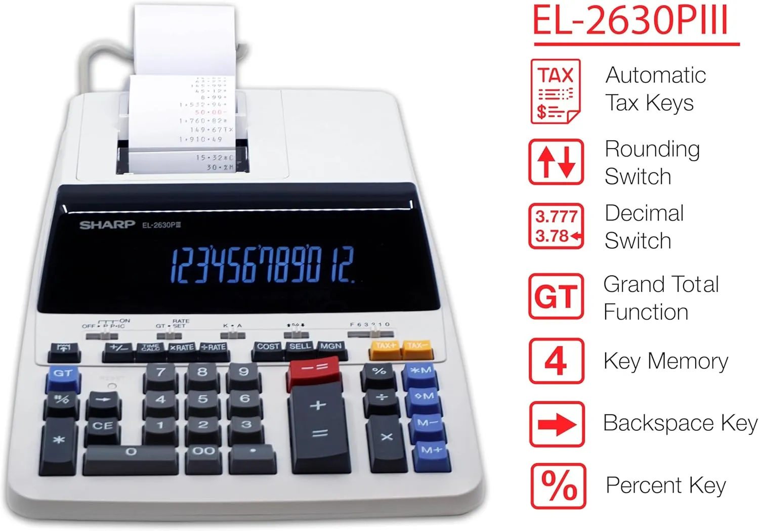 Sharp EL-2630PIII 12 Digit Commercial Printing Calculator