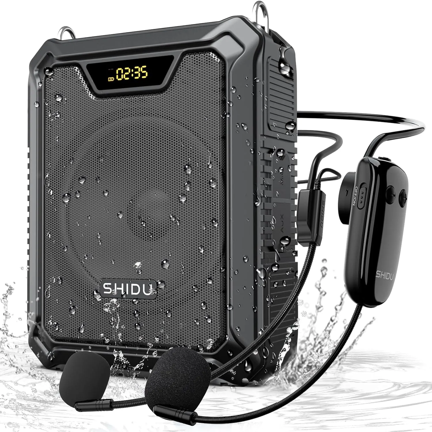SHIDU 30W Voice Amplifier with Wireless Microphone, IPX6 Waterproof Amplifier Wireless & Wired Microphone Bluetooth Speaker Personal Megaphone for Teachers Meeting Speech Outdoors-M1000