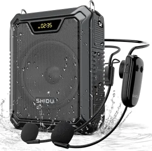 SHIDU 30W Voice Amplifier with Wireless Microphone, IPX6 Waterproof Amplifier Wireless & Wired Microphone Bluetooth Speaker Personal Megaphone for Teachers Meeting Speech Outdoors-M1000