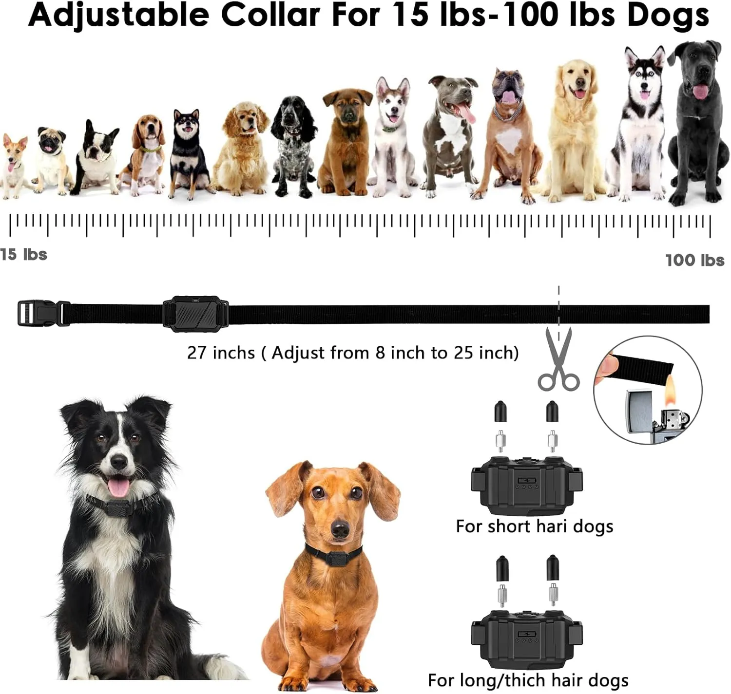 Shock Collar for Dogs, IP67 Waterproof Dog Training Collar with Remote, 3 Training Modes with Beep, Vibration, and Safe Static, Rechargeable E Collar for Large Medium