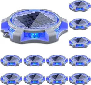 Siedinlar Solar Deck Lights Outdoor 2 Modes LED Driveway Markers Dock Light Waterproof for Step Walkway Ground Stair Pathway Yard Road Garden 12 Pack (Blue/Red)