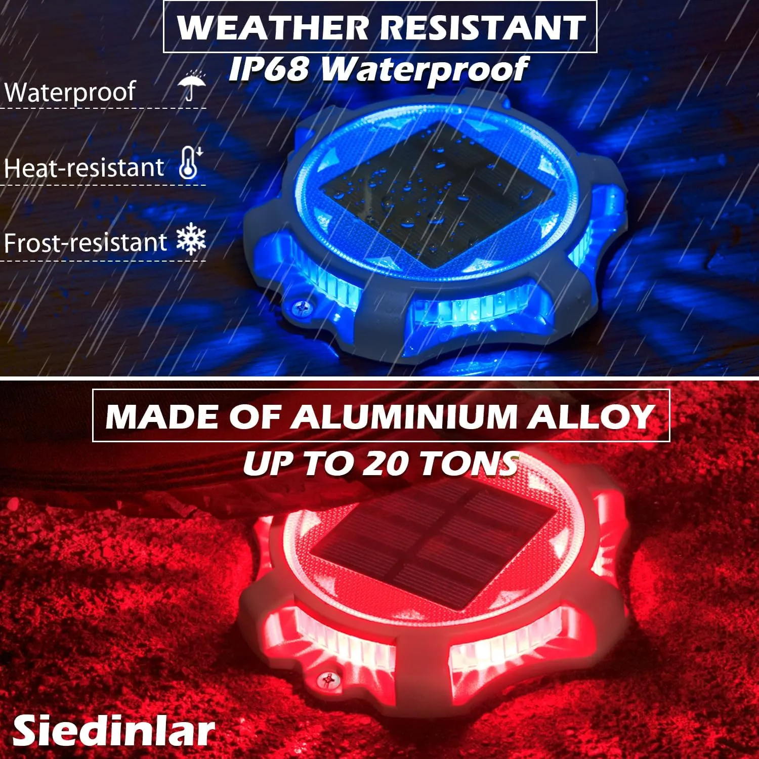 Siedinlar Solar Deck Lights Outdoor 2 Modes LED Driveway Markers Dock Light Waterproof for Step Walkway Ground Stair Pathway Yard Road Garden 12 Pack (Blue/Red)